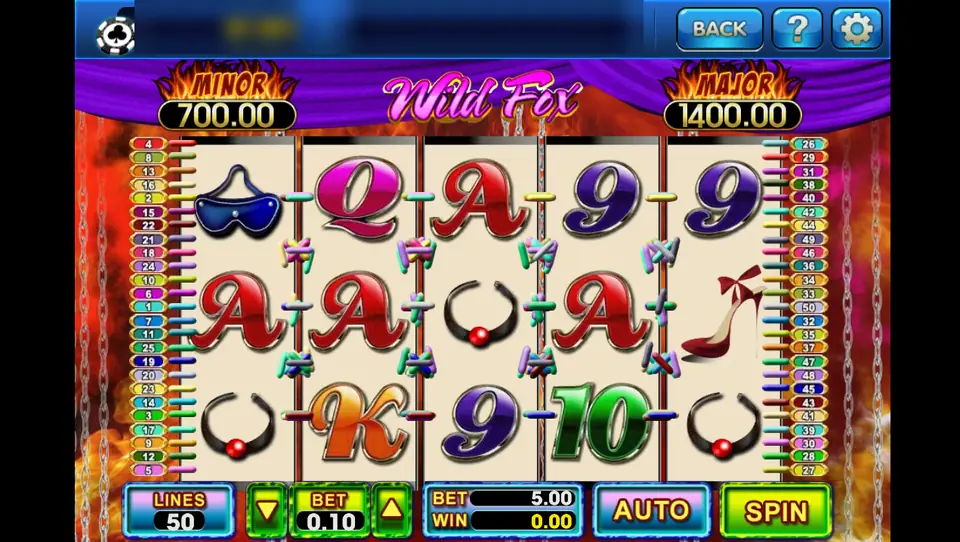 Wild Fox reels on 3Win8 with card letters, a mask, collar and red heel symbols, Minor and Major meters above