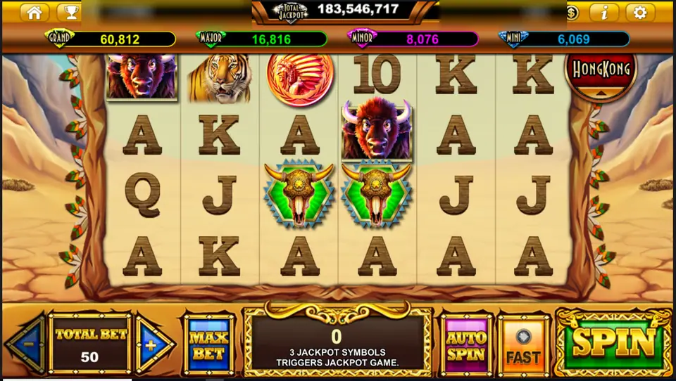 Buffalo Blaze six-reel grid in a desert canyon with bison, a tiger, a chief medallion and two bull-skull badges