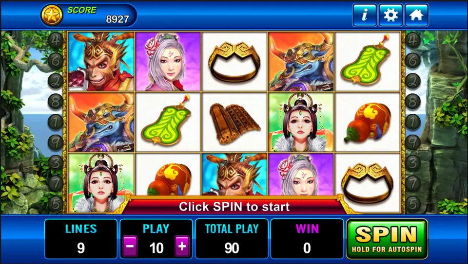 Monkey King reels with Sun Wukong in golden armour, a blue bull demon, two fairies, a golden headband, a green fan, bamboo scrolls and a gourd, cliffs and sea behind