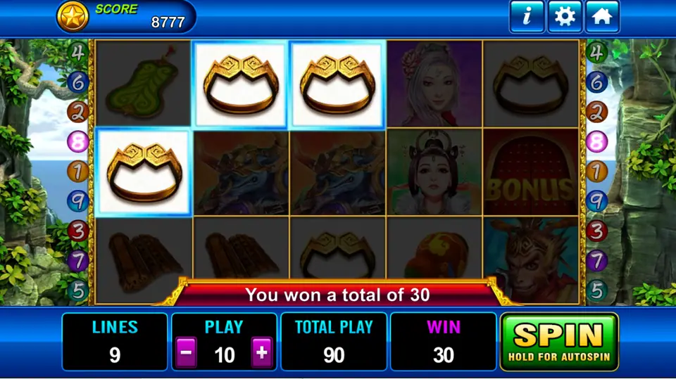Monkey King with three golden headbands highlighted on line 8 and You won a total of 30